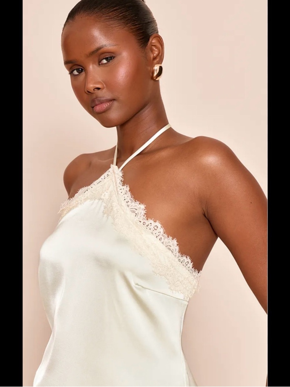 Lace-Trim Satin Halter Slip - green